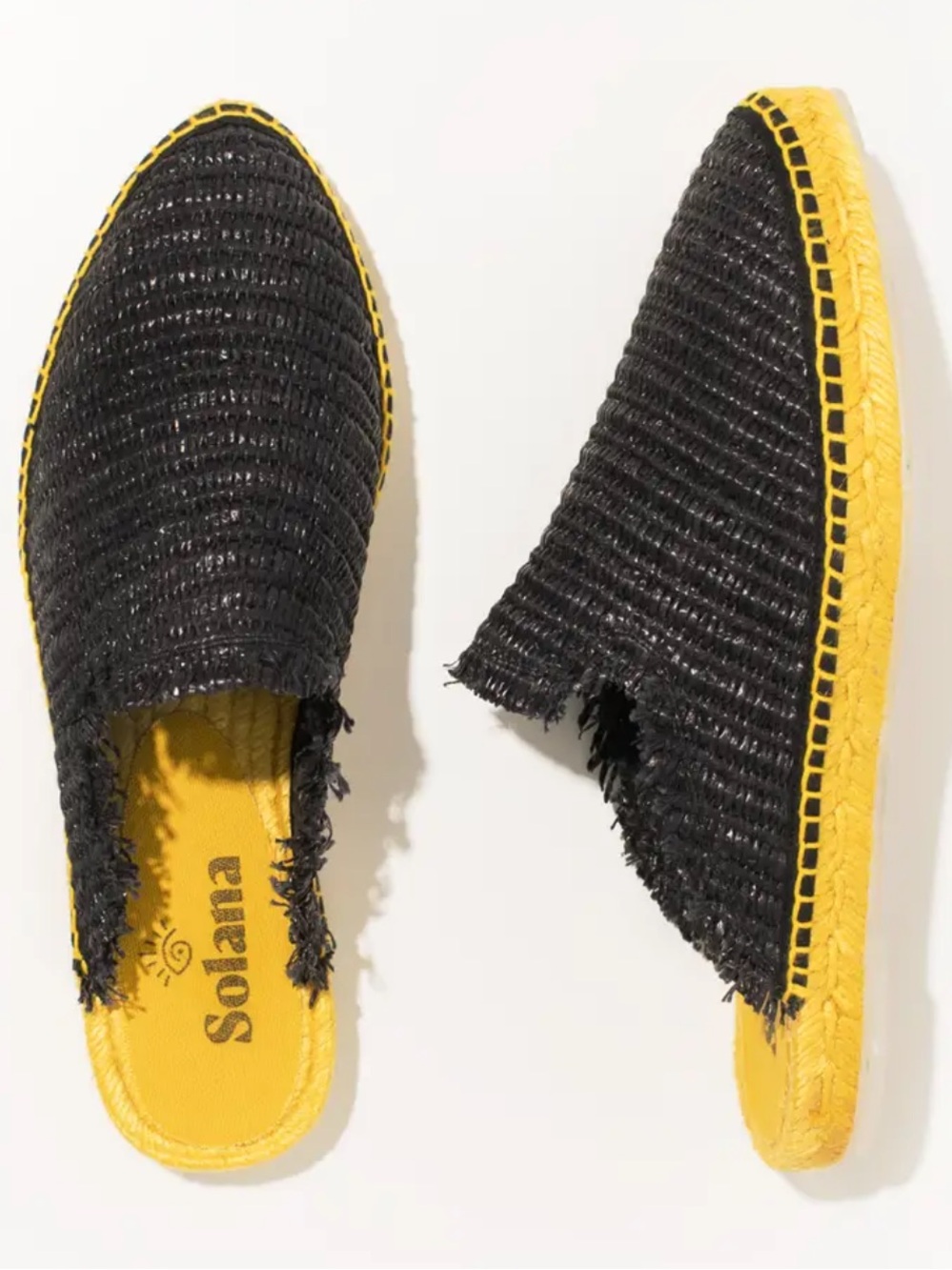 Solana Uluwatu Espadrille Raffia Black Navy Yellow Women's Size 7 Mule